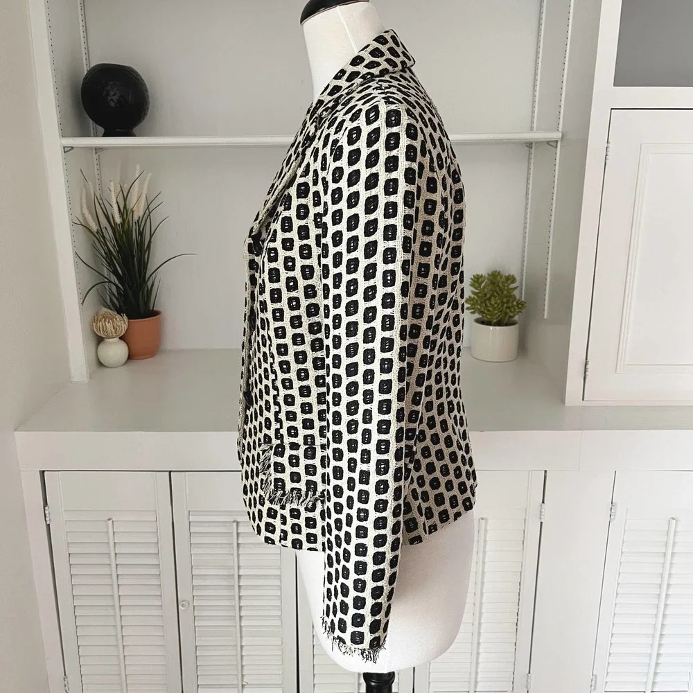 Vintage Lavantino Silk Tweed Geometric Print Jacket Blazer Size 4 - Picture 4 of 9